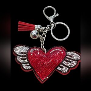 Red Heart Winged Bag Charm Keychain